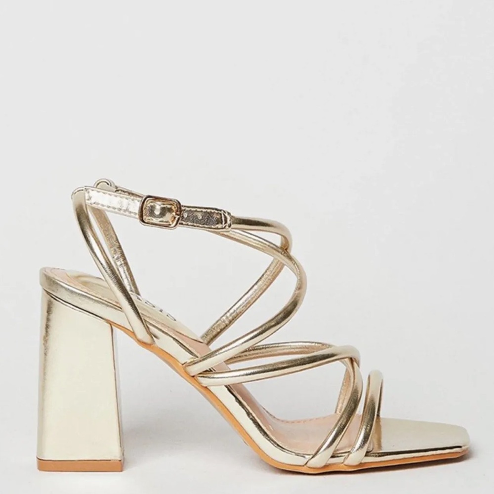 NEW Olivia James Gold Metallic Strappy Heeled Sandals Size 6